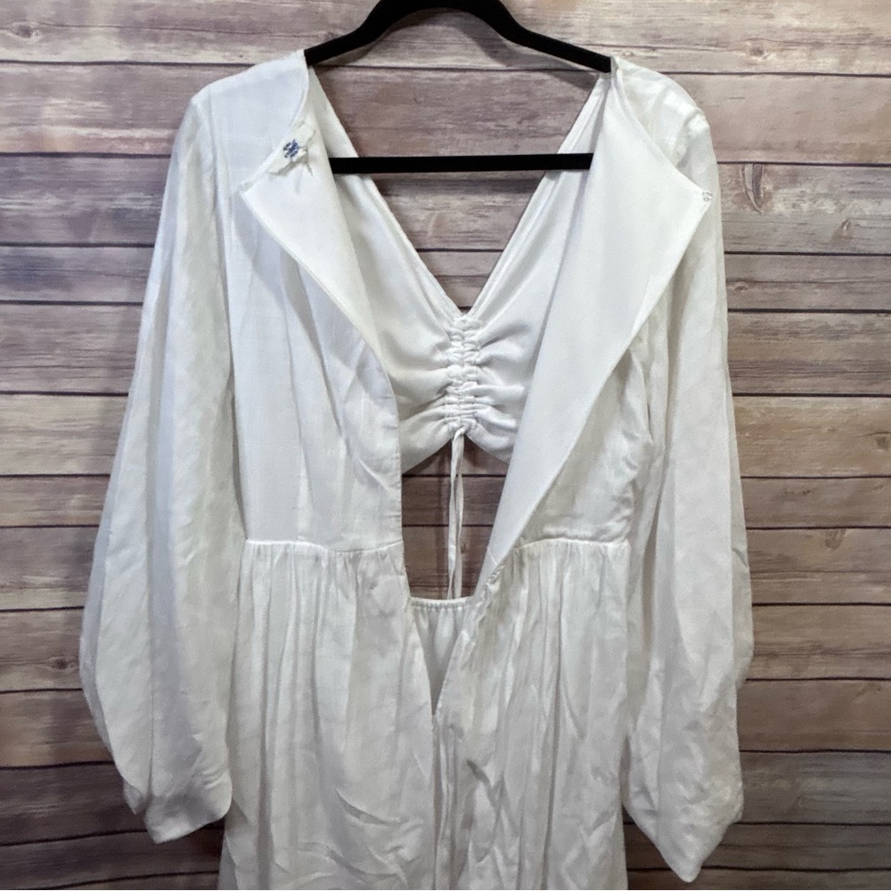 Entro White Maxi Dress Cutout Midriff Bishop Sleeve Size Large - Picture 9 of 9